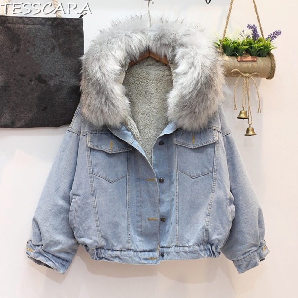 Jean jacket with furry hood